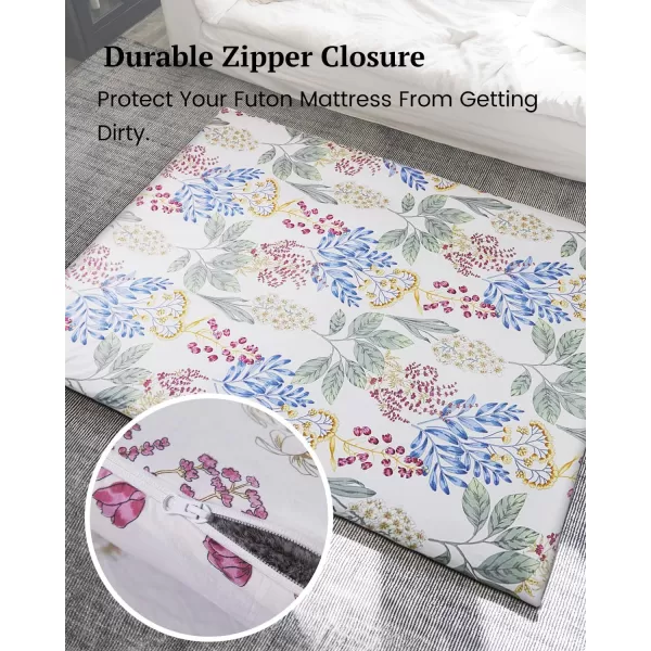 imageZonLi Futon Mattress Cover Twin Size for Traditional Japanese Floor Futon Mattress with ZipperTatami Floor Sleeping Mat CoverSuper Soft and Machine Washable 43x84LeavesWhite Flowers