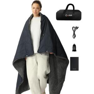 imageOurea Battery Operated Heated Blanket for Outdoor UseRechargeable 12v Cordless Heated Blanket with 3 Heating Levels Includes 20000mAh Power Bank Portable for Camping Car Stadium GreyIndigo