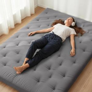 image:imageZonLi Japanese Floor Futon Mattress Queen Size 80x 60 100 Cotton Cover 4 Thicken Tatami Mattress Foldable Sleeping Pad Portable Dormitory Tatami Mat Roll Up Floor Lounger Bed for AdultGrey