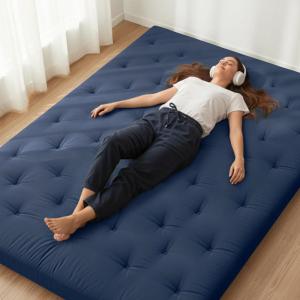 image:imageZonLi Japanese Floor Futon Mattress Queen Size 80x 60 100 Cotton Cover 4 Thicken Tatami Mattress Foldable Sleeping Pad Portable Dormitory Tatami Mat Roll Up Floor Lounger Bed for AdultNavy Blue