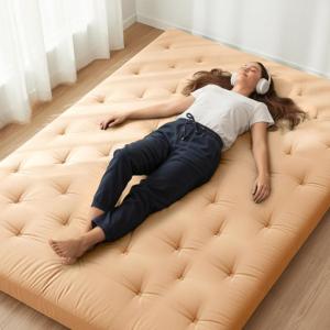 image:imageZonLi Japanese Floor Futon Mattress Queen Size 80x 60 100 Cotton Cover 4 Thicken Tatami Mattress Foldable Sleeping Pad Portable Dormitory Tatami Mat Roll Up Floor Lounger Bed for AdultBurro