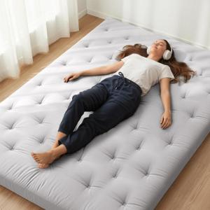image:imageZonLi Japanese Floor Futon Mattress Queen Size 80x 60 100 Cotton Cover 4 Thicken Tatami Mattress Foldable Sleeping Pad Portable Dormitory Tatami Mat Roll Up Floor Lounger Bed for AdultLigth Grey