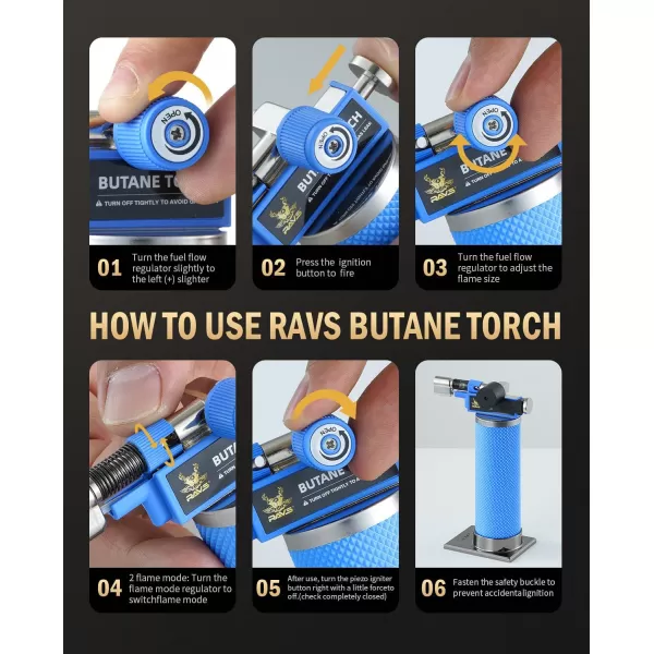 imageRAVS Butane Torch Lighter DUAL Flame Mode Kitchen Torch Cooking Torches Creme Brulee Torch lighters butane refillable Mini Torch Micro Torch Gifts for Men Soldering Torch Butane is Not IncludedBlue