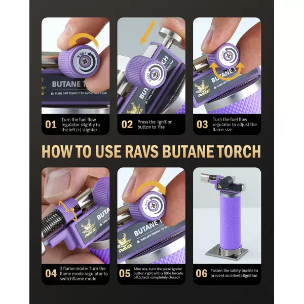 imageRAVS Butane Torch Lighter DUAL Flame Mode Kitchen Torch Cooking Torches Creme Brulee Torch lighters butane refillable Mini Torch Micro Torch Gifts for Men Soldering Torch Butane is Not IncludedPurple