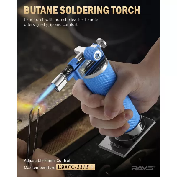imageRAVS Butane Torch Lighter DUAL Flame Mode Kitchen Torch Cooking Torches Creme Brulee Torch lighters butane refillable Mini Torch Micro Torch Gifts for Men Soldering Torch Butane is Not IncludedBlue