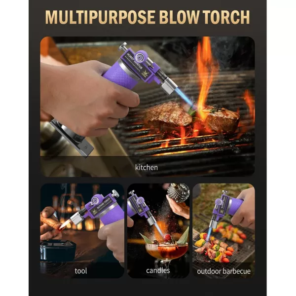 imageRAVS Butane Torch Lighter DUAL Flame Mode Kitchen Torch Cooking Torches Creme Brulee Torch lighters butane refillable Mini Torch Micro Torch Gifts for Men Soldering Torch Butane is Not IncludedPurple