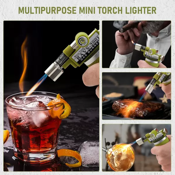 imageRAVS Butane Torch Lighter DUAL Flame Mode Kitchen Torch Cooking Torches Creme Brulee Torch lighters butane refillable Mini Torch Micro Torch Gifts for Men Soldering Torch Butane is Not IncludedGreen