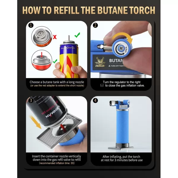 imageRAVS Butane Torch Lighter DUAL Flame Mode Kitchen Torch Cooking Torches Creme Brulee Torch lighters butane refillable Mini Torch Micro Torch Gifts for Men Soldering Torch Butane is Not IncludedBlue