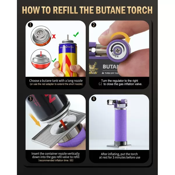 imageRAVS Butane Torch Lighter DUAL Flame Mode Kitchen Torch Cooking Torches Creme Brulee Torch lighters butane refillable Mini Torch Micro Torch Gifts for Men Soldering Torch Butane is Not IncludedPurple