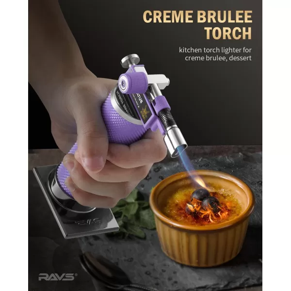 imageRAVS Butane Torch Lighter DUAL Flame Mode Kitchen Torch Cooking Torches Creme Brulee Torch lighters butane refillable Mini Torch Micro Torch Gifts for Men Soldering Torch Butane is Not IncludedPurple