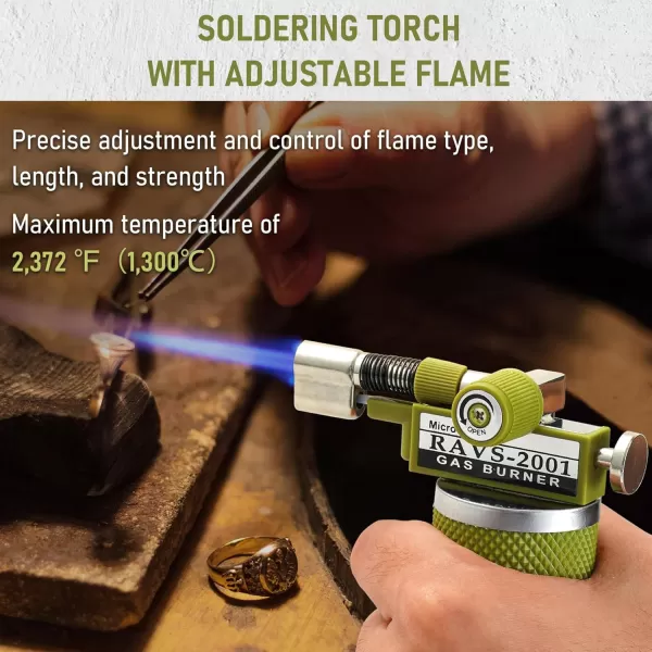 imageRAVS Butane Torch Lighter DUAL Flame Mode Kitchen Torch Cooking Torches Creme Brulee Torch lighters butane refillable Mini Torch Micro Torch Gifts for Men Soldering Torch Butane is Not IncludedGreen