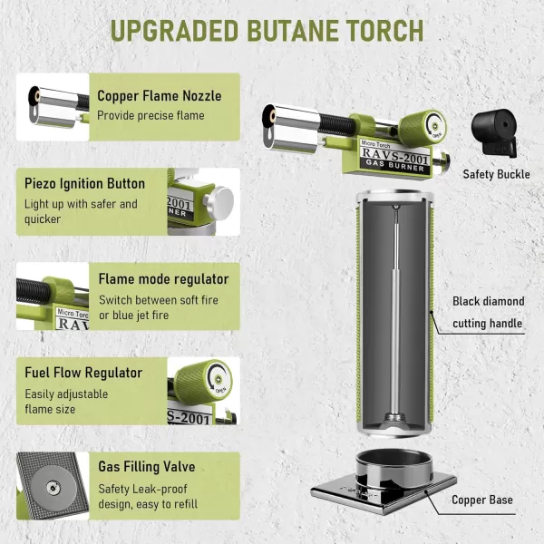 imageRAVS Butane Torch Lighter DUAL Flame Mode Kitchen Torch Cooking Torches Creme Brulee Torch lighters butane refillable Mini Torch Micro Torch Gifts for Men Soldering Torch Butane is Not IncludedGreen