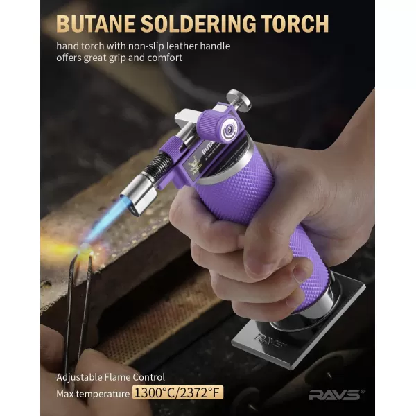 imageRAVS Butane Torch Lighter DUAL Flame Mode Kitchen Torch Cooking Torches Creme Brulee Torch lighters butane refillable Mini Torch Micro Torch Gifts for Men Soldering Torch Butane is Not IncludedPurple