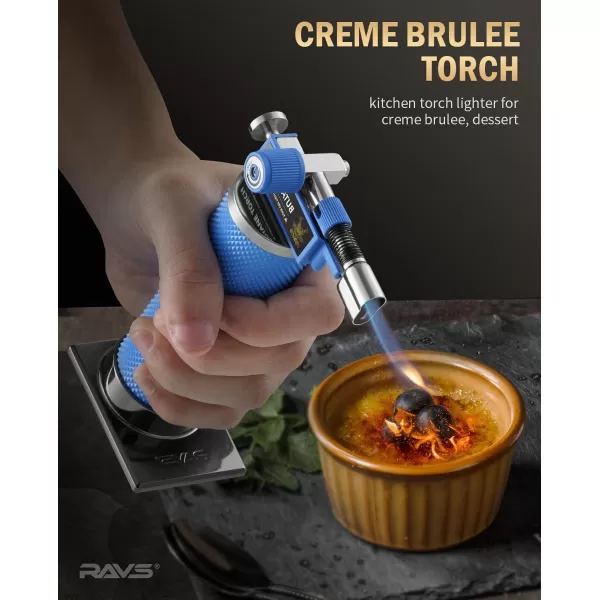 imageRAVS Butane Torch Lighter DUAL Flame Mode Kitchen Torch Cooking Torches Creme Brulee Torch lighters butane refillable Mini Torch Micro Torch Gifts for Men Soldering Torch Butane is Not IncludedBlue