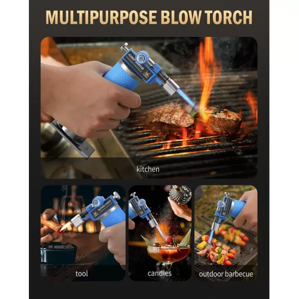 imageRAVS Butane Torch Lighter DUAL Flame Mode Kitchen Torch Cooking Torches Creme Brulee Torch lighters butane refillable Mini Torch Micro Torch Gifts for Men Soldering Torch Butane is Not IncludedBlue