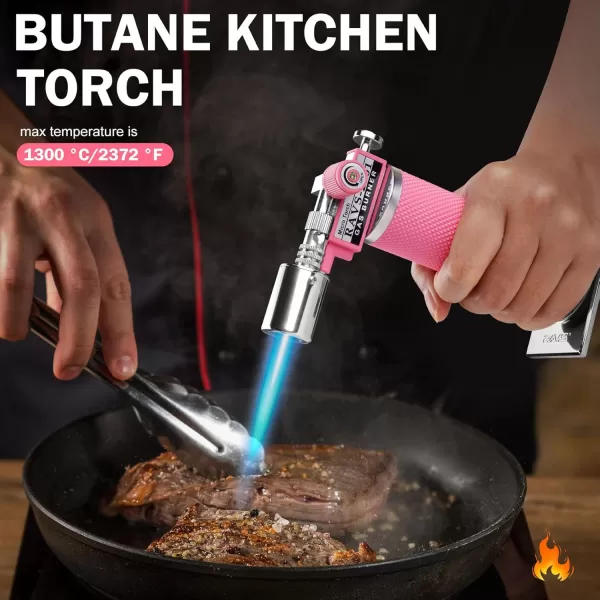 imageRAVS Butane Torch Refillable Kitchen Torch Lighter with Safety Lock and Adjustable Flame Creme Brulee Kitchen Food Torch for Baking Culinary Cooking Torch Blow Torch  Butane Gas Not IncludedPink