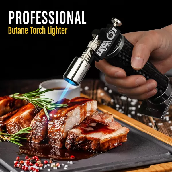imageRAVS Butane Torch Refillable Kitchen Torch Lighter with Safety Lock and Adjustable Flame Creme Brulee Kitchen Food Torch for Baking Culinary Cooking Torch Blow Torch  Butane Gas Not IncludedBlack