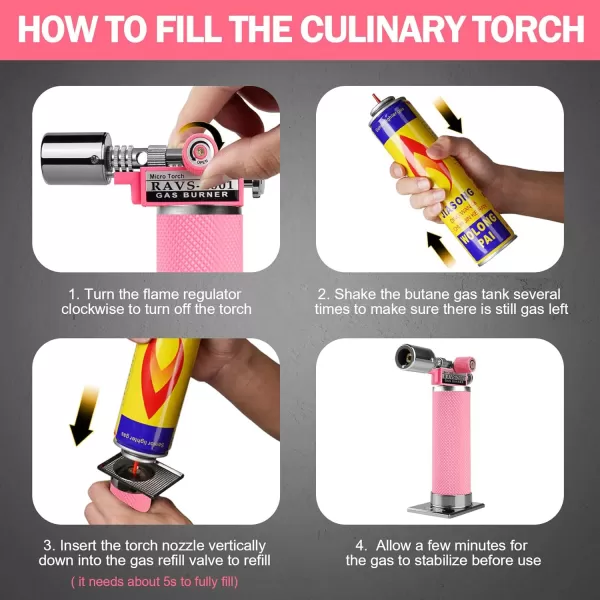 imageRAVS Butane Torch Refillable Kitchen Torch Lighter with Safety Lock and Adjustable Flame Creme Brulee Kitchen Food Torch for Baking Culinary Cooking Torch Blow Torch  Butane Gas Not IncludedPink