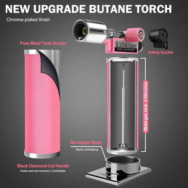 imageRAVS Butane Torch Refillable Kitchen Torch Lighter with Safety Lock and Adjustable Flame Creme Brulee Kitchen Food Torch for Baking Culinary Cooking Torch Blow Torch  Butane Gas Not IncludedPink