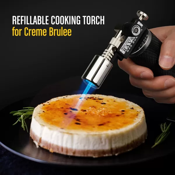 imageRAVS Butane Torch Refillable Kitchen Torch Lighter with Safety Lock and Adjustable Flame Creme Brulee Kitchen Food Torch for Baking Culinary Cooking Torch Blow Torch  Butane Gas Not IncludedBlack