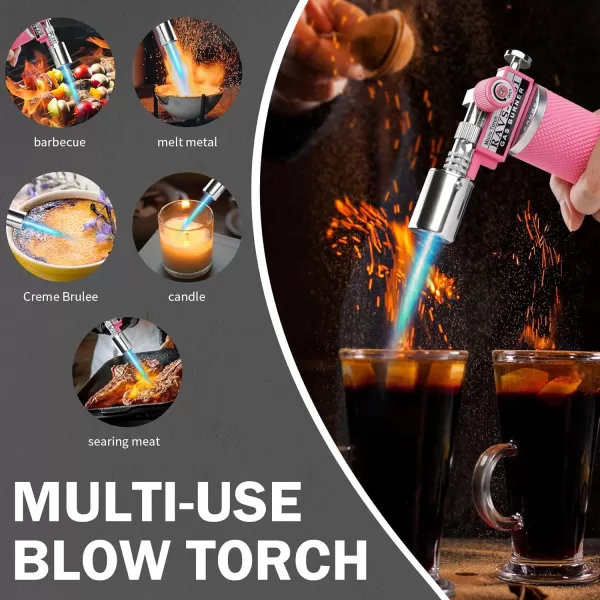 imageRAVS Butane Torch Refillable Kitchen Torch Lighter with Safety Lock and Adjustable Flame Creme Brulee Kitchen Food Torch for Baking Culinary Cooking Torch Blow Torch  Butane Gas Not IncludedPink
