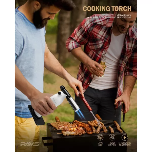 imageRAVS Dual flame butane torch lighter Kitchen torch lighter for creme brulee Refillable cooking torch gun for BBQ food torch for cooking searing steak culinary torch Butane is Not IncludedWhite
