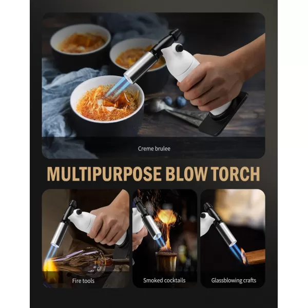 imageRAVS Dual flame butane torch lighter Kitchen torch lighter for creme brulee Refillable cooking torch gun for BBQ food torch for cooking searing steak culinary torch Butane is Not IncludedWhite