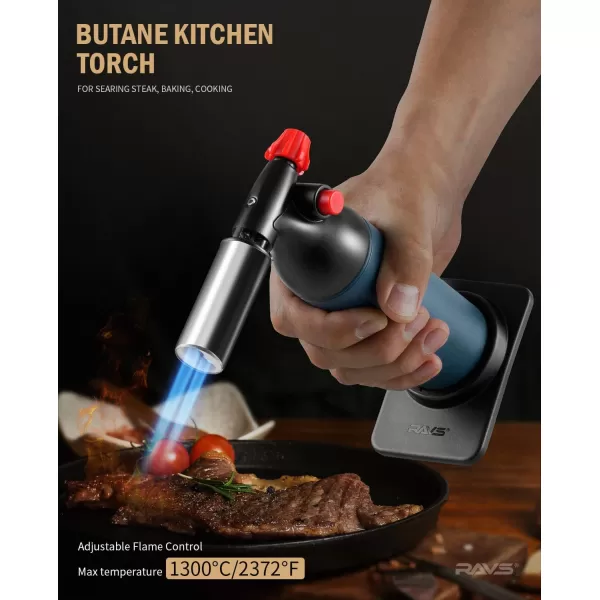 imageRAVS Dual flame butane torch lighter Kitchen torch lighter for creme brulee Refillable cooking torch gun for BBQ food torch for cooking searing steak culinary torch Butane is Not IncludedBlue