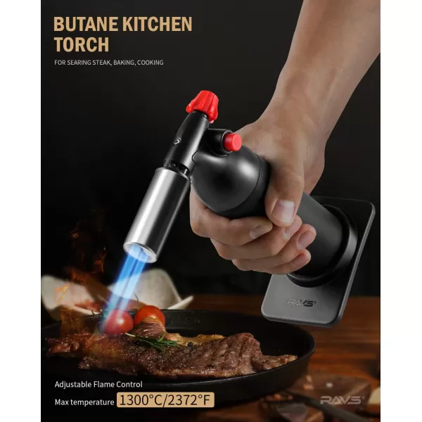 imageRAVS Dual flame butane torch lighter Kitchen torch lighter for creme brulee Refillable cooking torch gun for BBQ food torch for cooking searing steak culinary torch Butane is Not IncludedBlack