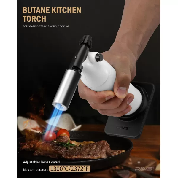 imageRAVS Dual flame butane torch lighter Kitchen torch lighter for creme brulee Refillable cooking torch gun for BBQ food torch for cooking searing steak culinary torch Butane is Not IncludedWhite