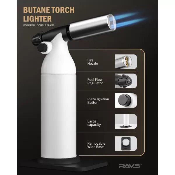 imageRAVS Dual flame butane torch lighter Kitchen torch lighter for creme brulee Refillable cooking torch gun for BBQ food torch for cooking searing steak culinary torch Butane is Not IncludedWhite
