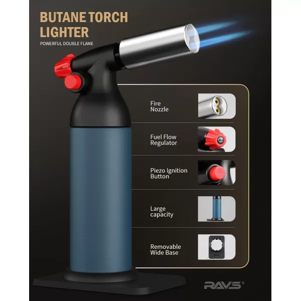 imageRAVS Dual flame butane torch lighter Kitchen torch lighter for creme brulee Refillable cooking torch gun for BBQ food torch for cooking searing steak culinary torch Butane is Not IncludedBlue