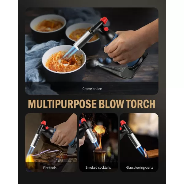 imageRAVS Dual flame butane torch lighter Kitchen torch lighter for creme brulee Refillable cooking torch gun for BBQ food torch for cooking searing steak culinary torch Butane is Not IncludedBlue