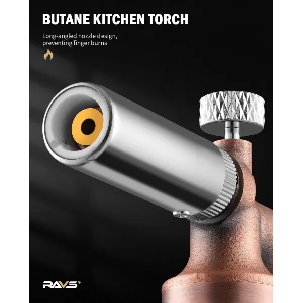 imageRavs Copper Butane Torch Dual Flame Torch Lighter Kitchen Torch with Lock Mini Torch for Soldering Creme Brulee Torch for Baking Refillable Food Cooking Torch Rose gold Butane Gas Not IncludedRose Gold