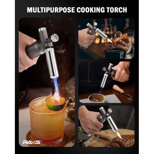 imageRavs Copper Butane Torch Dual Flame Torch Lighter Kitchen Torch with Lock Mini Torch for Soldering Creme Brulee Torch for Baking Refillable Food Cooking Torch Rose gold Butane Gas Not IncludedGray