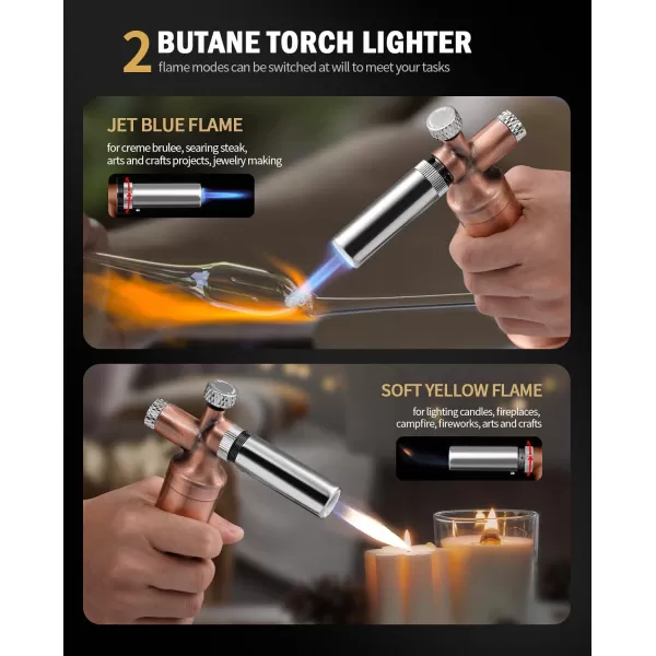 imageRavs Copper Butane Torch Dual Flame Torch Lighter Kitchen Torch with Lock Mini Torch for Soldering Creme Brulee Torch for Baking Refillable Food Cooking Torch Rose gold Butane Gas Not IncludedRose Gold