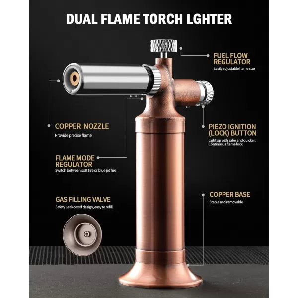 imageRavs Copper Butane Torch Dual Flame Torch Lighter Kitchen Torch with Lock Mini Torch for Soldering Creme Brulee Torch for Baking Refillable Food Cooking Torch Rose gold Butane Gas Not IncludedRose Gold