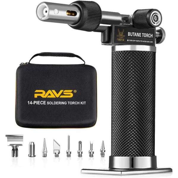 imageRAVS 14piece Butane Torch Kit 8in1 Butane Soldering Torch Kit Cordless Butane Soldering Iron Kit MultiFunction Micro Torch Kit Portable Brazing Torch Kit Kitchen Torch without Butane Fuel