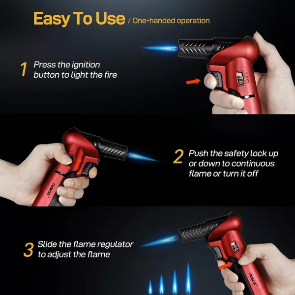 imageravs Butane Torch Refillable Kitchen Torch Lighter Blow Torch with Safety Lock Rotating Angles Adjustable Flame Culinary Torch for Creme Brulee Desserts and BakingRed  Butane Gas Not IncludedRed