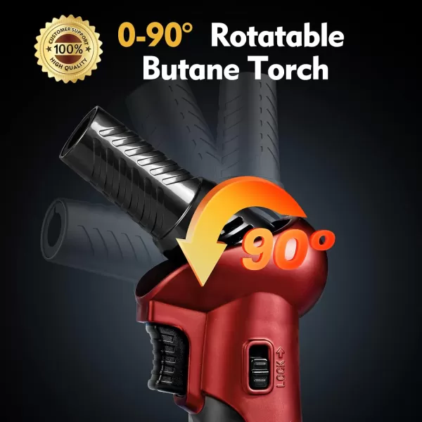 imageravs Butane Torch Refillable Kitchen Torch Lighter Blow Torch with Safety Lock Rotating Angles Adjustable Flame Culinary Torch for Creme Brulee Desserts and BakingRed  Butane Gas Not IncludedRed