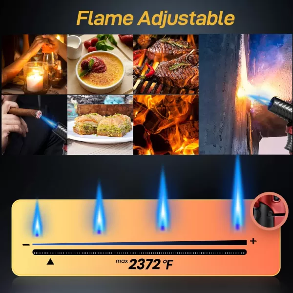 imageravs Butane Torch Refillable Kitchen Torch Lighter Blow Torch with Safety Lock Rotating Angles Adjustable Flame Culinary Torch for Creme Brulee Desserts and BakingRed  Butane Gas Not IncludedRed