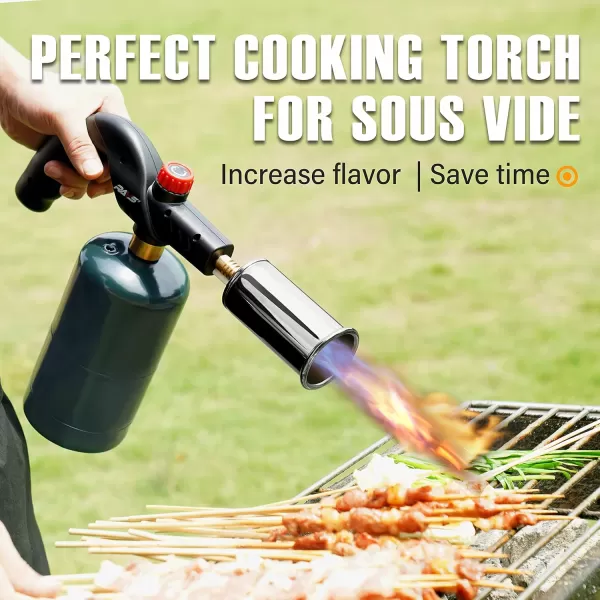 imageravs POWERFUL Propane Cooking Torch Searing Torch for Sous Vide Steak BBQ Grill Gun Kitchen Blow Torch Handheld Culinary Torch for Creme Brulee Campfire Charcoal Starter Gas Tank Not Included