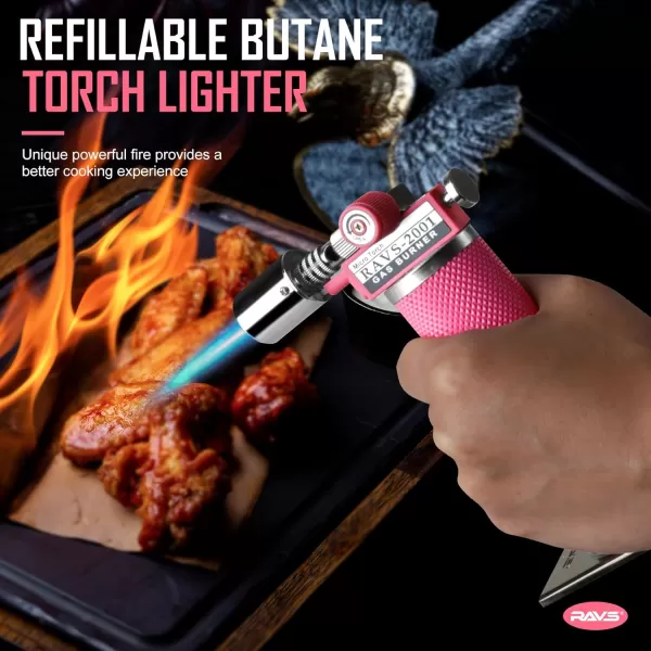 imageravs Refillable Butane Torch Lighter for Men Kitchen Torch Lighter for Creme Brulee Cooking Torch Gun with Adjustment Flame Blow Torch for Cooking Food Torch  No Butane FuelPink