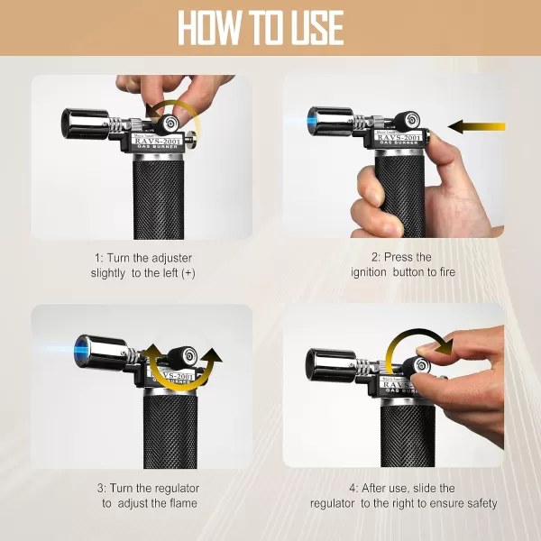 imageravs Refillable Butane Torch Lighter for Men Kitchen Torch Lighter for Creme Brulee Cooking Torch Gun with Adjustment Flame Blow Torch for Cooking Food Torch  No Butane FuelBlack