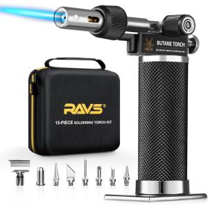imageRAVS 16piece Butane Torch Kit Soldering Torch Kit with 100 pcs Waterproof Wire Connectors with 140 pcs Heat Shrink Tubing Kit Cordless Butane Soldering Iron Kit without FuelRBT600