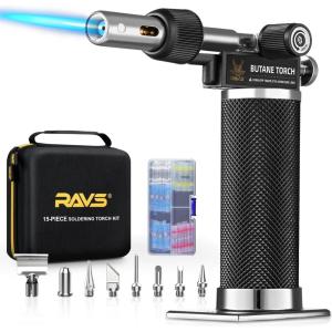 imageRAVS 16piece Butane Torch Kit Soldering Torch Kit with 100 pcs Waterproof Wire Connectors with 140 pcs Heat Shrink Tubing Kit Cordless Butane Soldering Iron Kit without FuelRBT600C