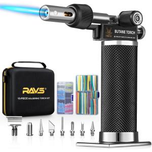 imageRAVS 16piece Butane Torch Kit Soldering Torch Kit with 100 pcs Waterproof Wire Connectors with 140 pcs Heat Shrink Tubing Kit Cordless Butane Soldering Iron Kit without FuelRBT600B
