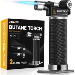 imageRAVS 2 Flame Mode Butane Torch Lighter Refillable Kitchen Torch with Adjustable Flame and Safety Buckle Yellow Jewelry Torch for Welding Resin Art Industrial Butane Fuel not IncludeRBT018