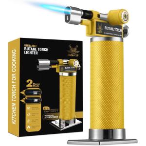 imageRAVS 2 Flame Mode Butane Torch Lighter Refillable Kitchen Torch with Adjustable Flame and Safety Buckle Yellow Jewelry Torch for Welding Resin Art Industrial Butane Fuel not IncludeRBT018Y