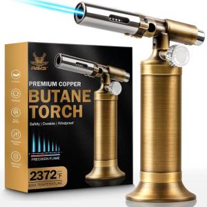 imageRAVS Butane Torch Lighter Refillable Kitchen Torch for Creme Brulee with Adjustable Flame Copper Torch for Jewelry Making with Pinpoint Flame Copper Soldering Torches for Resin Art Craft